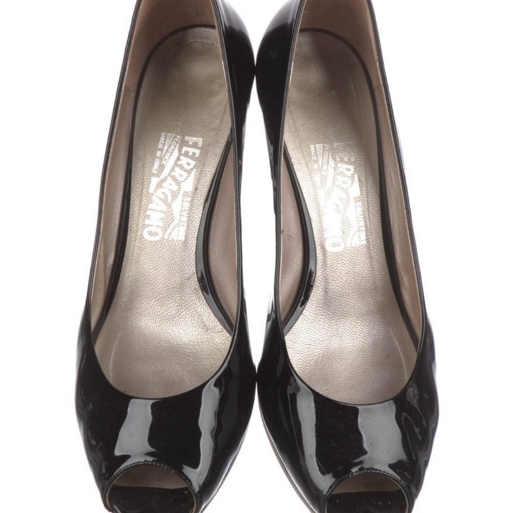 Salvatore Ferragamo Black Peep Toe Pumps